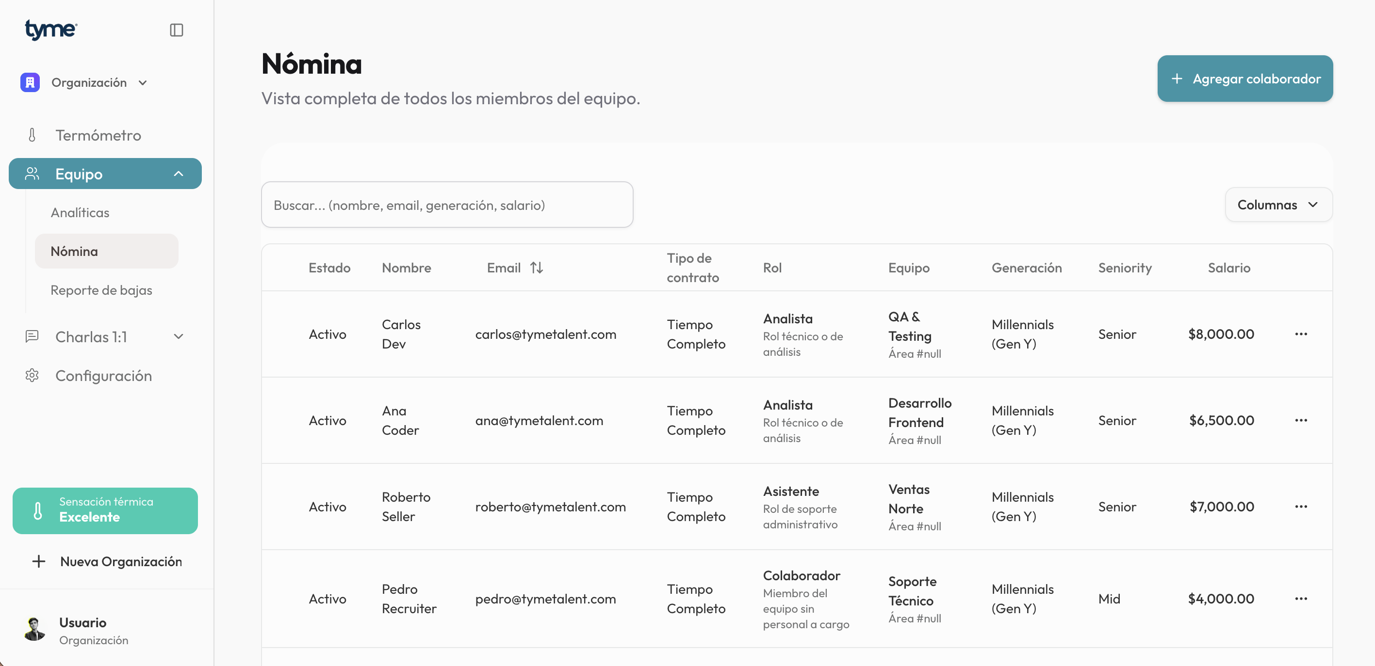 Visibilidad clara del equipo active